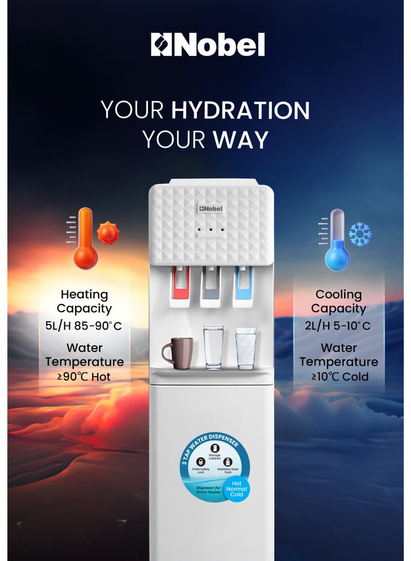 Nobel NOBEL Premium Freestanding Water Dispenser with Hot, Cold, and Normal Water Options, Strong ABS Body - NWD1602I NWD1602I white  - Image 3