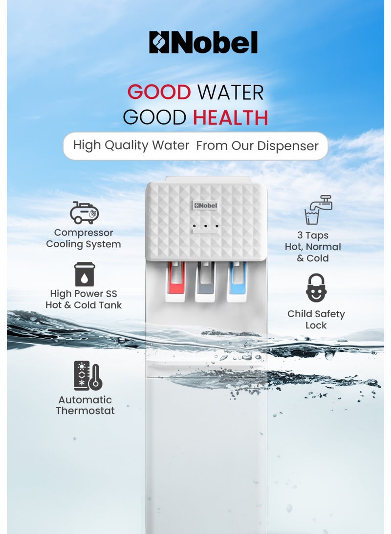 Nobel NOBEL Premium Freestanding Water Dispenser with Hot, Cold, and Normal Water Options, Strong ABS Body - NWD1602I NWD1602I white  - Image 4