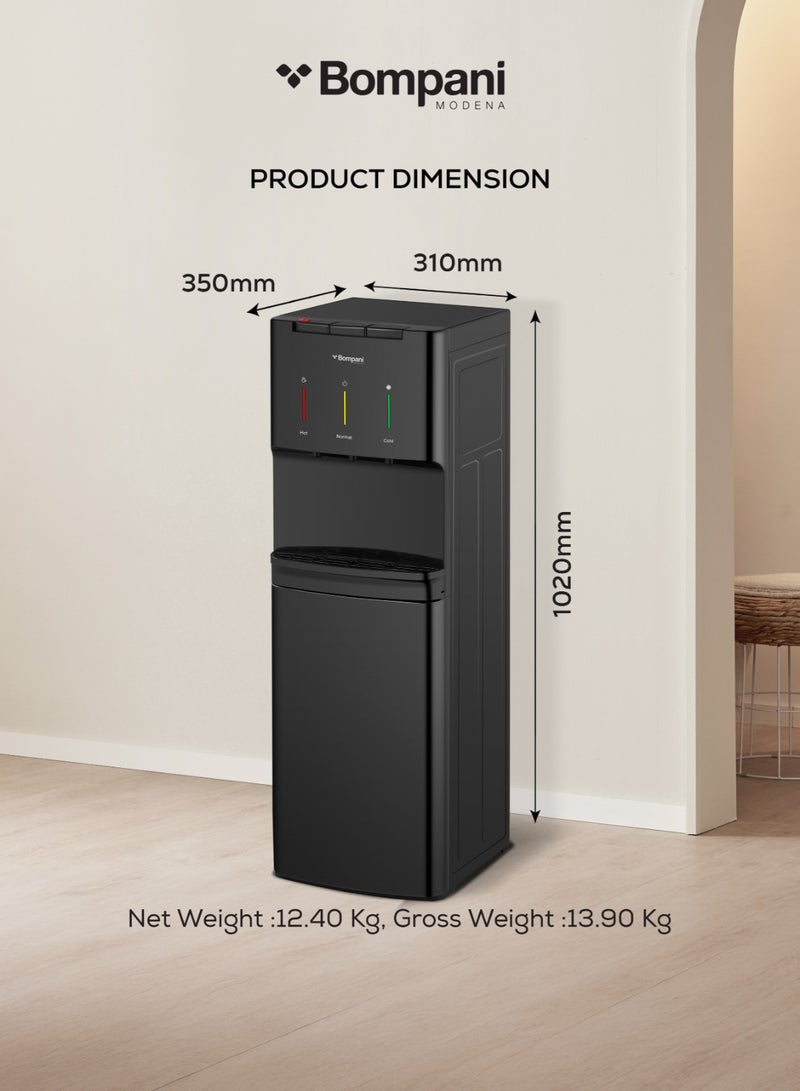 BOMPANI High-Performance Freestanding Water Dispenser with Hot, Cold & Normal Water, Bottom Loading & Thermostat - BWD302F BWD302F black