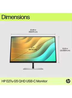 HP E27u G5 27" QHD USB-C Monitor, 2K Resolution, IPS LCD, 350 Nits Brightness, 5ms Response Time, Adjustable Height/Tilt/Swivel/Pivot, HP Eye Ease, 1x DP 1.2, 1x HDMI 1.4, 3x USB-A, 1x USB-C (65W PD), Ethernet Port, EPEAT Gold, Eco-Friendly Design | 6N4D3AS black  - Image 4