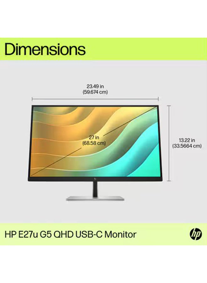 إتش بي E27u G5 27" QHD USB-C Monitor, 2K Resolution, IPS LCD, 350 Nits Brightness, 5ms Response Time, Adjustable Height/Tilt/Swivel/Pivot, HP Eye Ease, 1x DP 1.2, 1x HDMI 1.4, 3x USB-A, 1x USB-C (65W PD), Ethernet Port, EPEAT Gold, Eco-Friendly Design | 6N4D3AS black  - Image 4