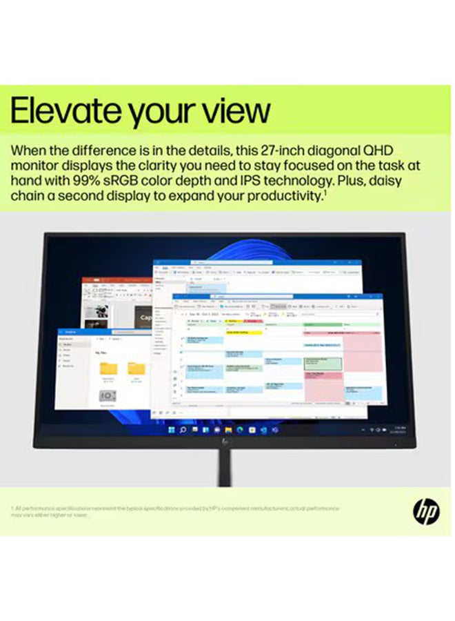 إتش بي - E27u G5 27" QHD USB-C Monitor, 2K Resolution, IPS LCD, 350 Nits Brightness, 5ms Response Time, Adjustable Height/Tilt/Swivel/Pivot, HP Eye Ease, 1x DP 1.2, 1x HDMI 1.4, 3x USB-A, 1x USB-C (65W PD), Ethernet Port, EPEAT Gold, Eco-Friendly Design | 6N4D3AS black - Image 1