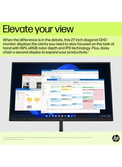 HP E27u G5 27" QHD USB-C Monitor, 2K Resolution, IPS LCD, 350 Nits Brightness, 5ms Response Time, Adjustable Height/Tilt/Swivel/Pivot, HP Eye Ease, 1x DP 1.2, 1x HDMI 1.4, 3x USB-A, 1x USB-C (65W PD), Ethernet Port, EPEAT Gold, Eco-Friendly Design | 6N4D3AS black  - Image 5