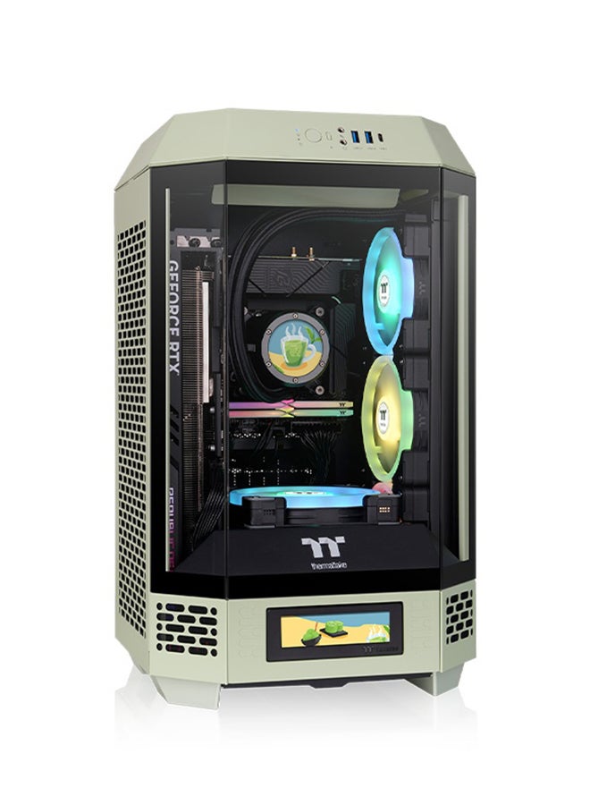 Thermaltake The Tower 250 Mini Tower Chassis – 3mm Tempered Glass, SPCC Material, Dual 120mm CT120 Fans, Supports 360mm AIO Radiator, USB 3.2 Type-C, SFX/ATX PSU, 3 Expansion Slots, Mini ITX Motherboard, Matcha Green | CA-1Z9-00SEWN-00  - Image 1