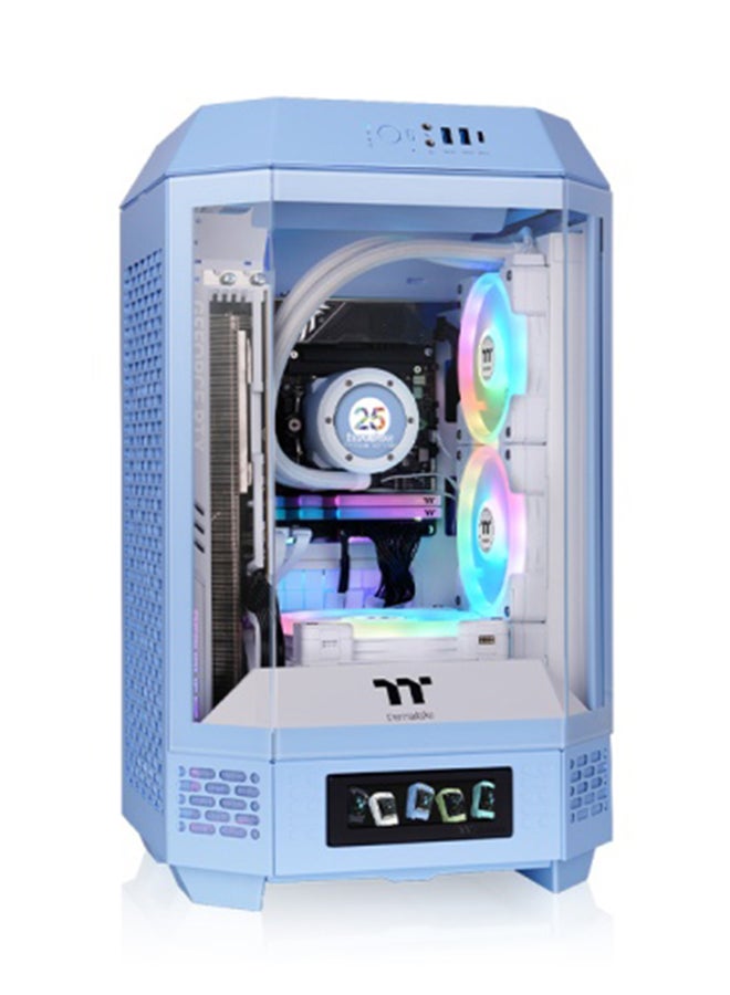Thermaltake The Tower 250 Mini Tower Chassis – 3mm Tempered Glass, SPCC Material, Dual 120mm CT120 Fans, Supports 360mm AIO Radiator, USB 3.2 Type-C, SFX/ATX PSU, 3 Expansion Slots, Mini ITX Motherboard, Hydrangea Blue | CA-1Z9-00SFWN-00  - Image 1