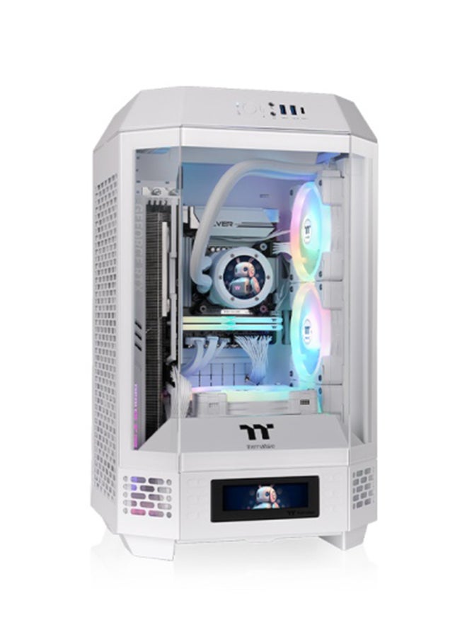 Thermaltake The Tower 250 Mini Tower Chassis – 3mm Tempered Glass, SPCC Material, Dual 120mm CT120 Fans, Supports 360mm AIO Radiator, USB 3.2 Type-C, SFX/ATX PSU, 3 Expansion Slots, Mini ITX Motherboard, Snow White | CA-1Z9-00S6WN-00  - Image 1