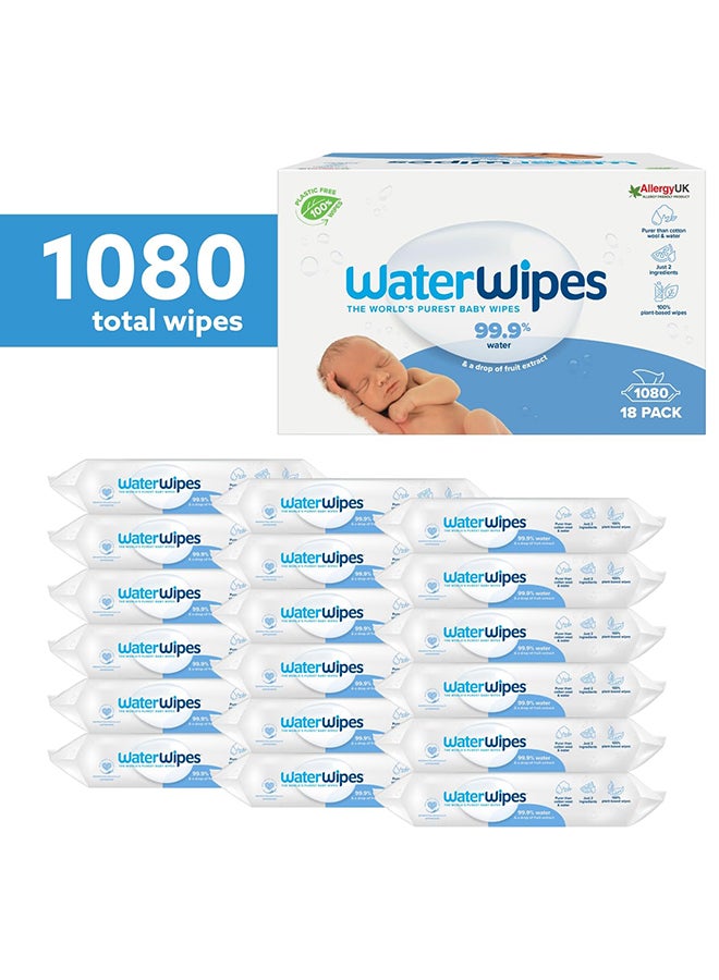 ووتر وايبس Pack Of 1080 Plastic-Free Original Baby Wipes, 99.9% Water Based Wipes, Unscented for Sensitive Skin, 18 Packs  - Image 2