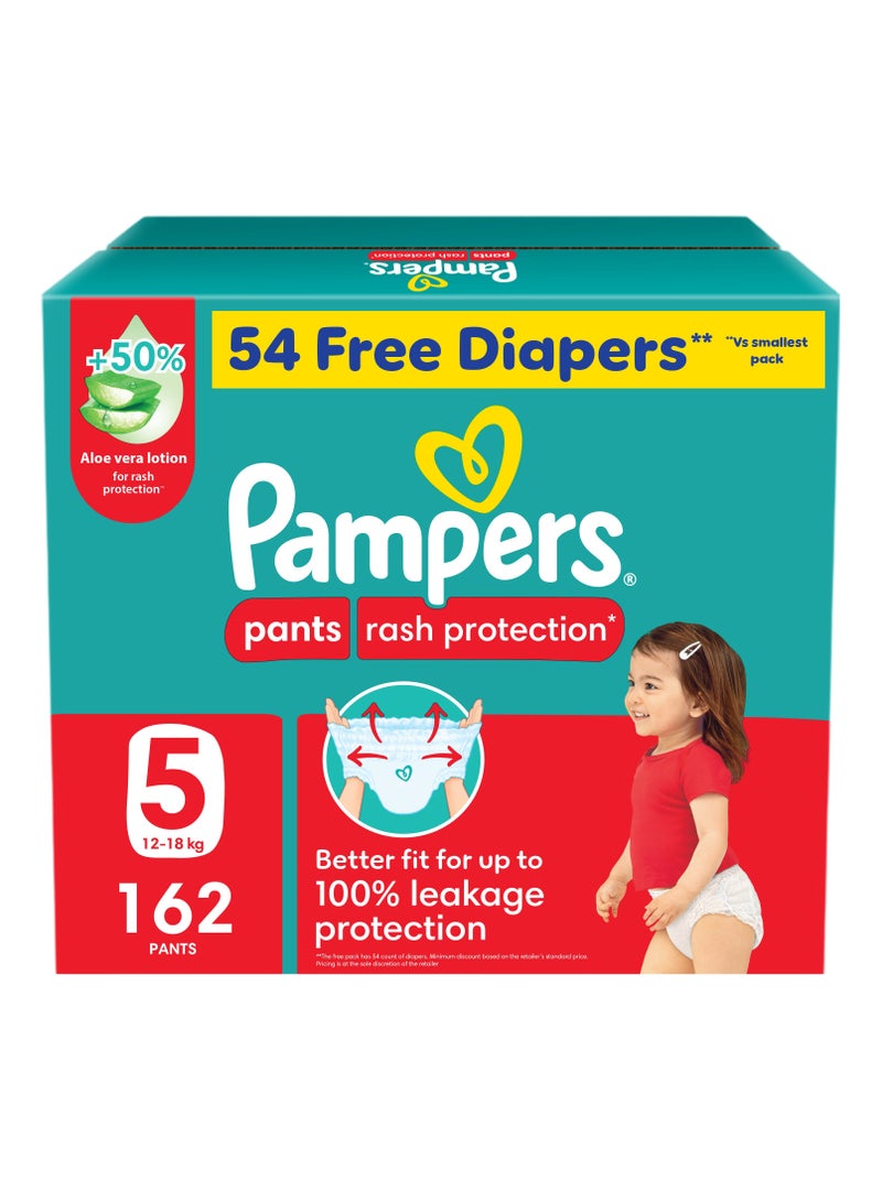 Pampers - Rash And Leakage Protection Size 5 12-18kg Pant Diapers Aloe Vera Lotion  Super Saver Box - 162 Count - Image 1
