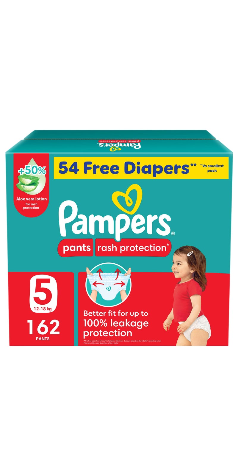 Pampers Rash And Leakage Protection Size 5 12-18kg Pant Diapers Aloe Vera Lotion  Super Saver Box - 162 Count - Image 1