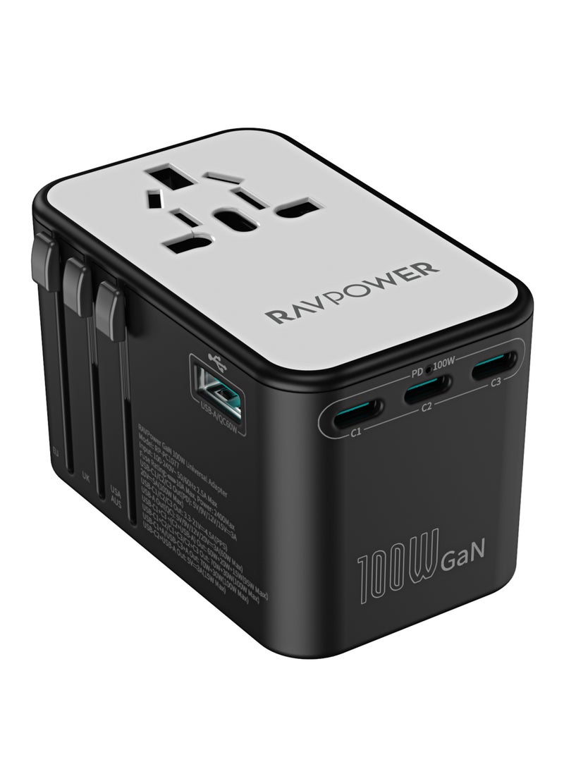 RAVPOWER Travel Charger GaN 100W With 3C Port + 1A Port + 1 AC Socket Black  - Image 1