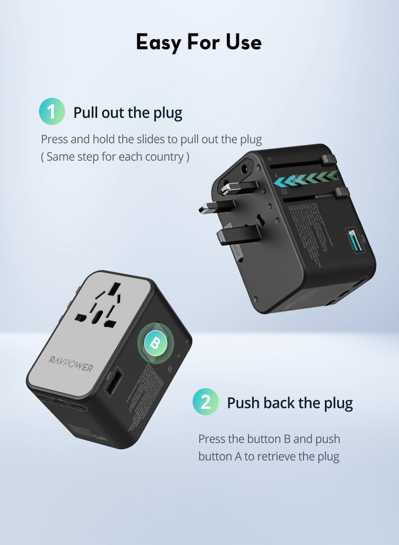 Travel Charger GaN 100W With 3C Port + 1A Port + 1 AC Socket Black