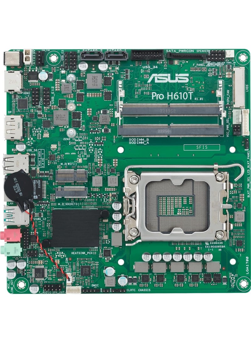 PRO H610T-CSM Intel Mini ITX Motherboard, DDR5 LGA 1700, 2 SATA 6Gb/s, M.2 Slot, Realtek Ethernet, DisplayPort, HDMI, USB 3.2 Gen 2 and Type-C