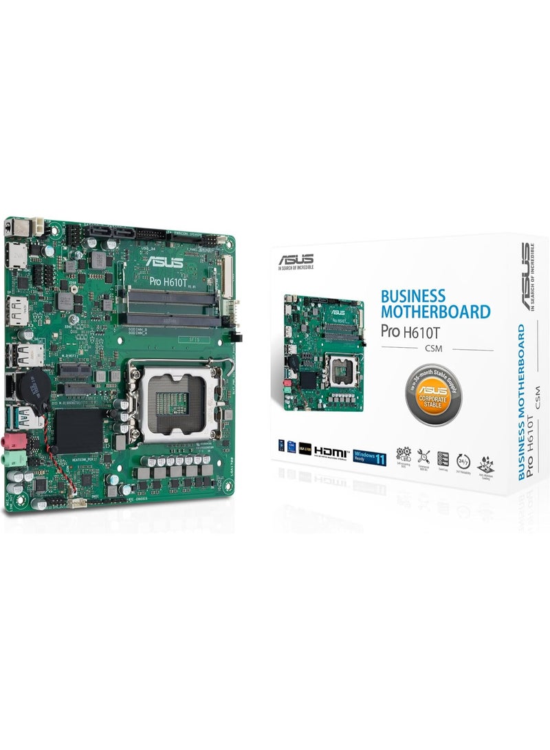PRO H610T-CSM Intel Mini ITX Motherboard, DDR5 LGA 1700, 2 SATA 6Gb/s, M.2 Slot, Realtek Ethernet, DisplayPort, HDMI, USB 3.2 Gen 2 and Type-C
