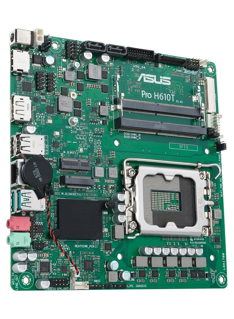 PRO H610T-CSM Intel Mini ITX Motherboard, DDR5 LGA 1700, 2 SATA 6Gb/s, M.2 Slot, Realtek Ethernet, DisplayPort, HDMI, USB 3.2 Gen 2 and Type-C
