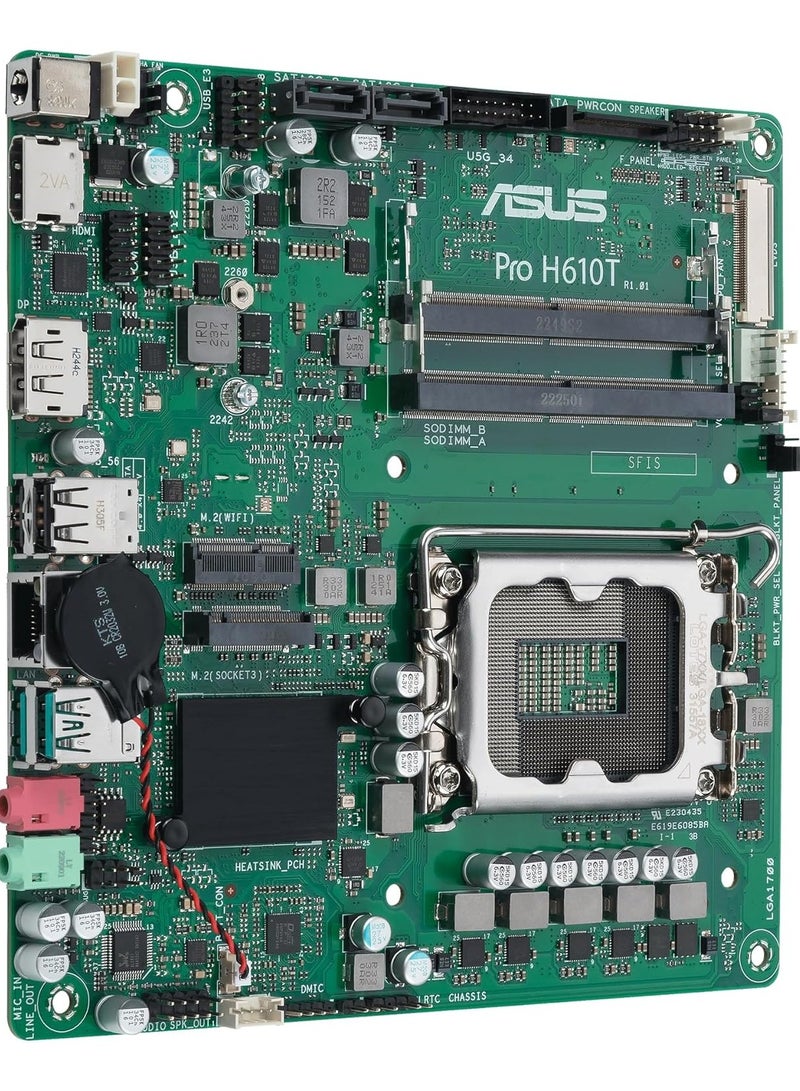 PRO H610T-CSM Intel Mini ITX Motherboard, DDR5 LGA 1700, 2 SATA 6Gb/s, M.2 Slot, Realtek Ethernet, DisplayPort, HDMI, USB 3.2 Gen 2 and Type-C