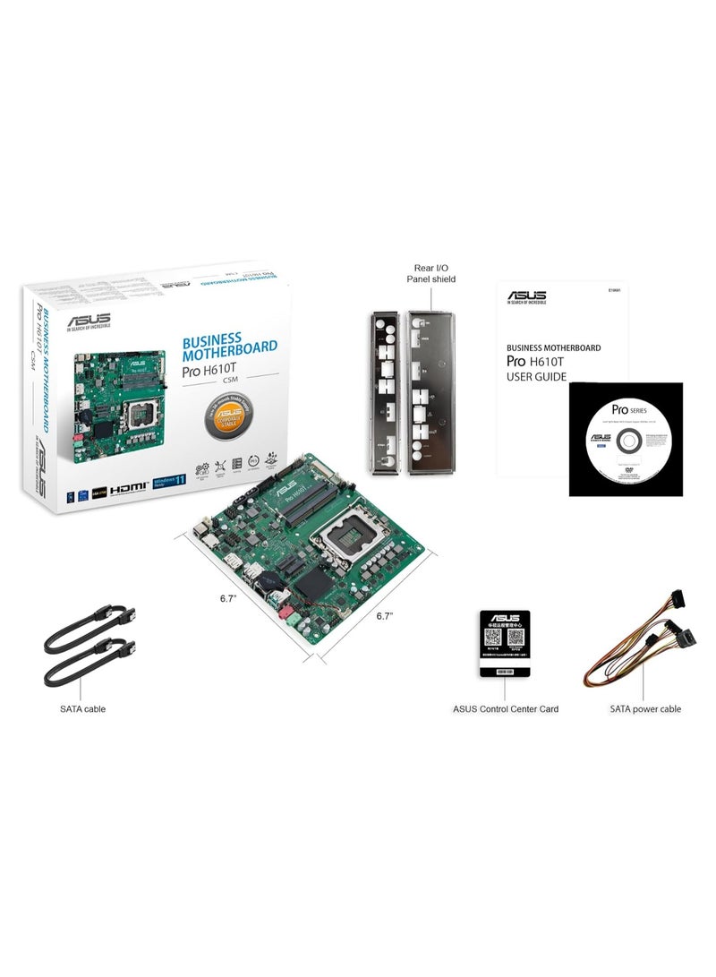 PRO H610T-CSM Intel Mini ITX Motherboard, DDR5 LGA 1700, 2 SATA 6Gb/s, M.2 Slot, Realtek Ethernet, DisplayPort, HDMI, USB 3.2 Gen 2 and Type-C