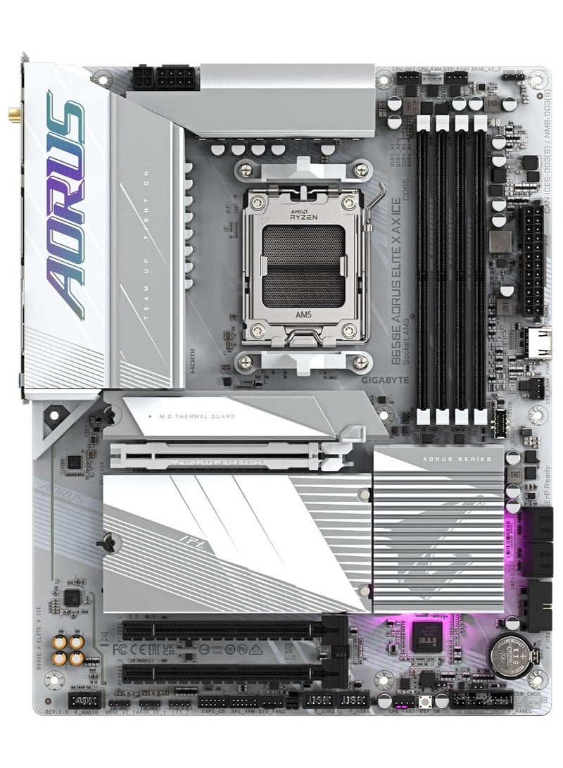 GIGABYTE AORUS Elite X AX ICE AM5 LGA 1718 AMD B650 ATX Motherboard with 5-Year Warranty, DDR5, 3X M.2, PCIe 5.0, USB 3.2 Gen2X2 Type-C, WIFI 6E, 2.5GbE LAN, Q-Flash Plus, EZ-Latch Plus - B650E  - Image 2