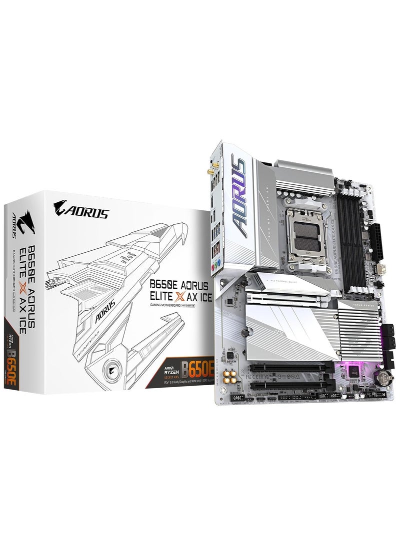 GIGABYTE AORUS Elite X AX ICE AM5 LGA 1718 AMD B650 ATX Motherboard with 5-Year Warranty, DDR5, 3X M.2, PCIe 5.0, USB 3.2 Gen2X2 Type-C, WIFI 6E, 2.5GbE LAN, Q-Flash Plus, EZ-Latch Plus - B650E  - Image 1