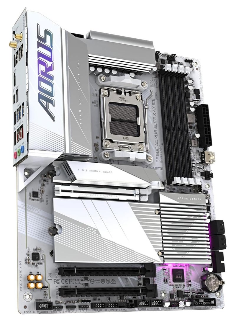 GIGABYTE AORUS Elite X AX ICE AM5 LGA 1718 AMD B650 ATX Motherboard with 5-Year Warranty, DDR5, 3X M.2, PCIe 5.0, USB 3.2 Gen2X2 Type-C, WIFI 6E, 2.5GbE LAN, Q-Flash Plus, EZ-Latch Plus - B650E  - Image 3