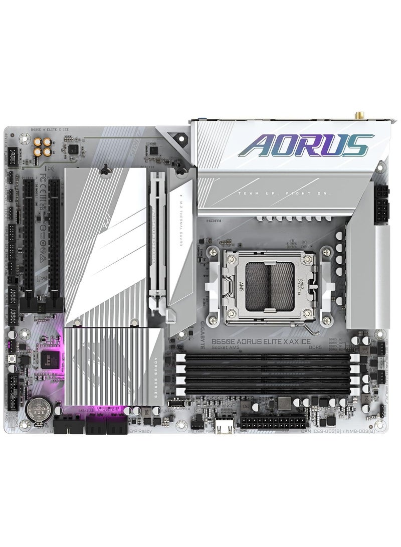GIGABYTE AORUS Elite X AX ICE AM5 LGA 1718 AMD B650 ATX Motherboard with 5-Year Warranty, DDR5, 3X M.2, PCIe 5.0, USB 3.2 Gen2X2 Type-C, WIFI 6E, 2.5GbE LAN, Q-Flash Plus, EZ-Latch Plus - B650E  - Image 5