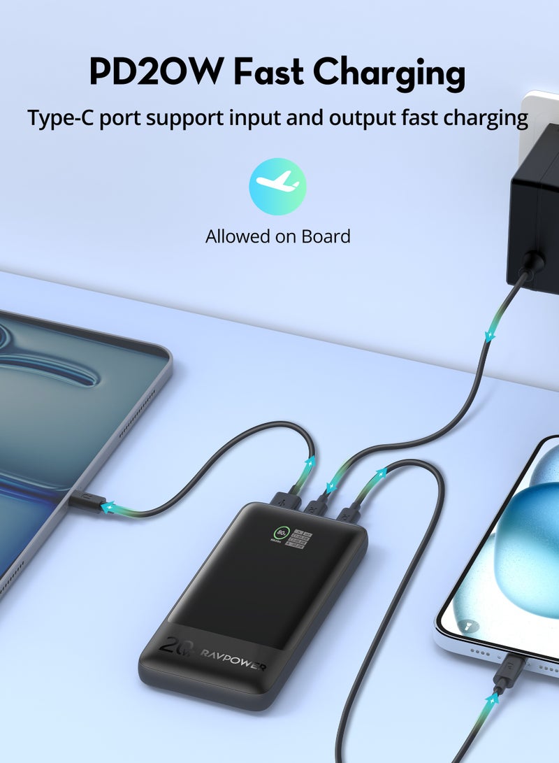 RAVPOWER 10000 mAh RAVPower 20W 10000mAh Dual USB-C Power Bank With Display Black  - Image 3