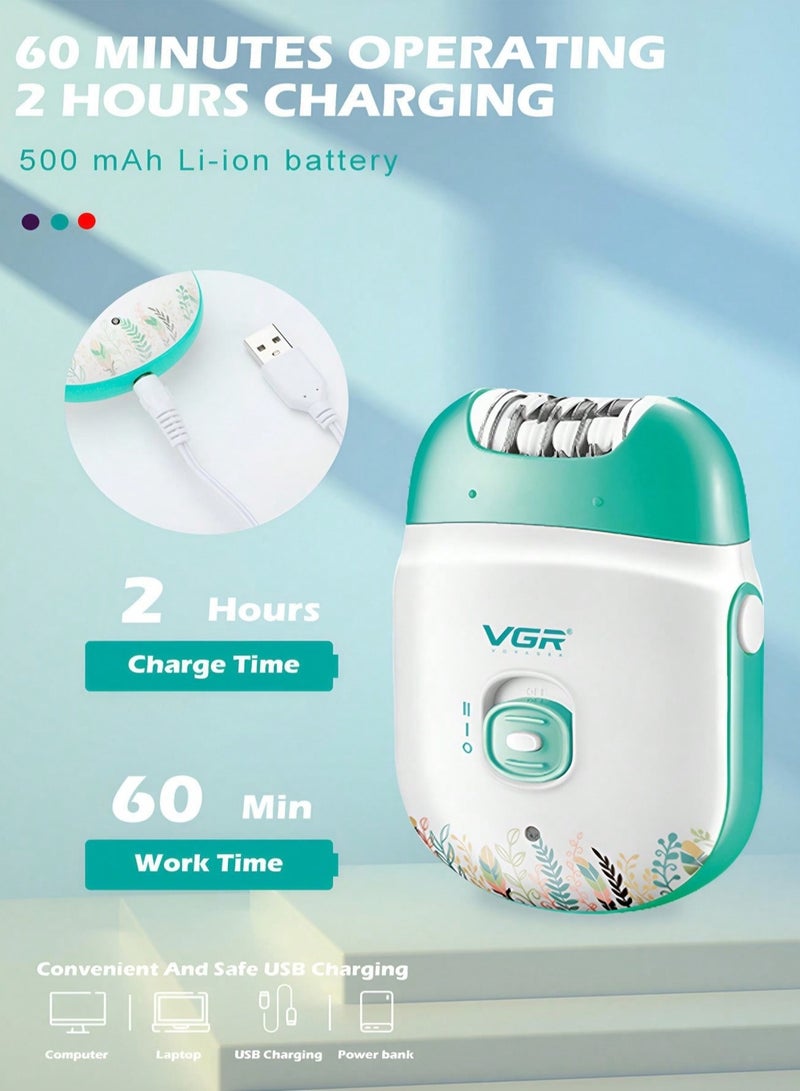 في جي آر Epilator for Women-Cordless Epilators Electric 2 Speeds and 18 Tweezers for Face Legs Arms Armpit Bikini Green  - Image 3