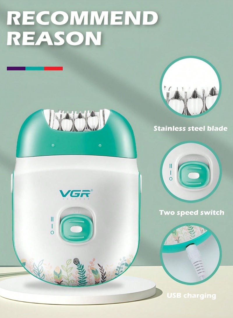 في جي آر Epilator for Women-Cordless Epilators Electric 2 Speeds and 18 Tweezers for Face Legs Arms Armpit Bikini Green  - Image 2