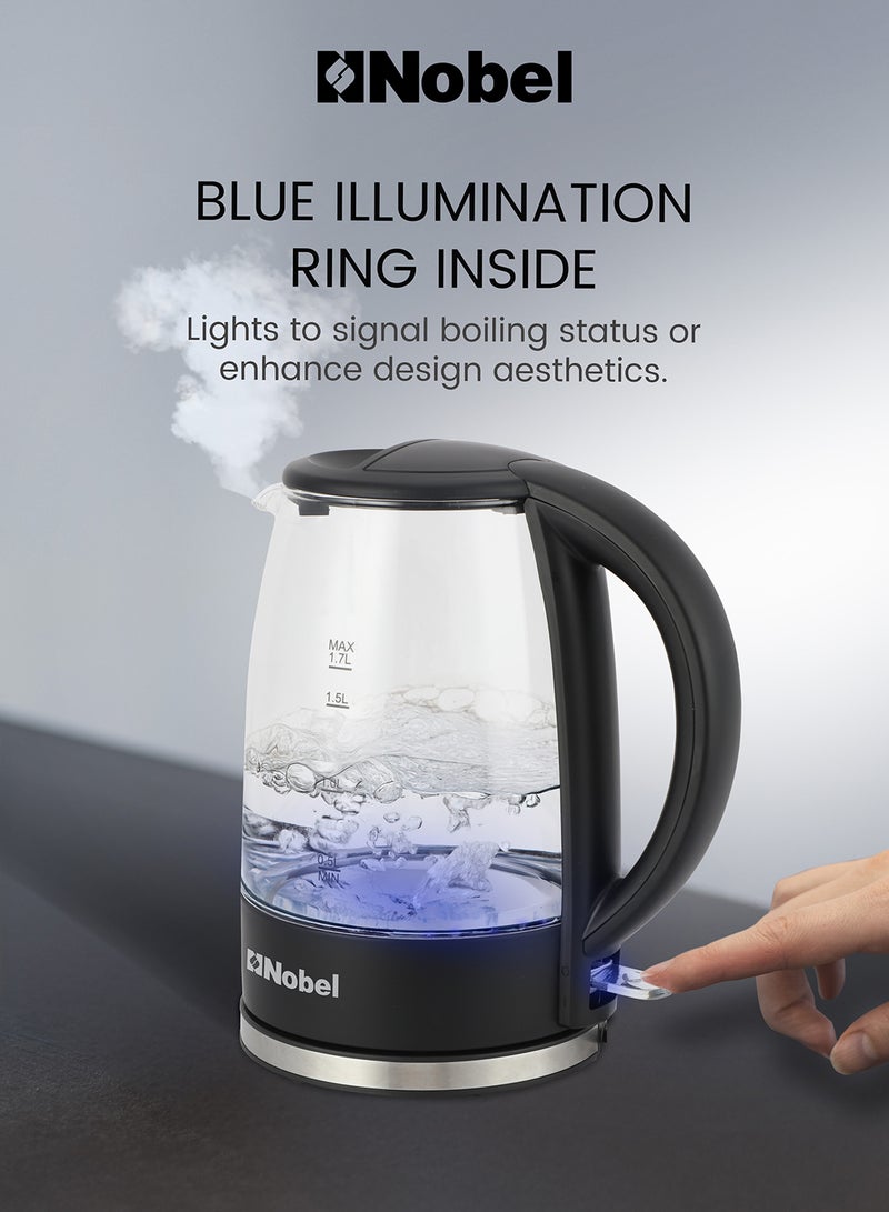 نوبل NOBEL Elegant 1.7L Glass Electric Kettle with 360° Rotation, Blue Light, and Boil-Dry Protection - NK17G 1.7 L 2200 W NK17G BLACK  - Image 3