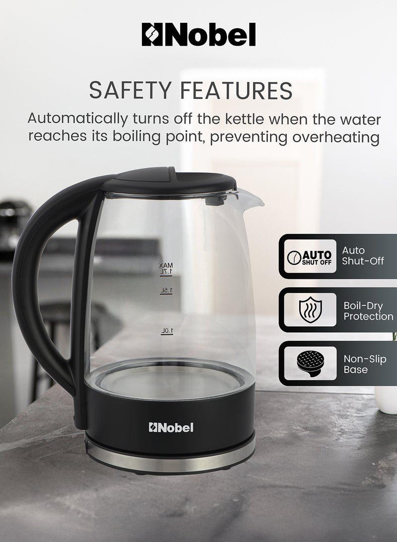 نوبل NOBEL Elegant 1.7L Glass Electric Kettle with 360° Rotation, Blue Light, and Boil-Dry Protection - NK17G 1.7 L 2200 W NK17G BLACK  - Image 4