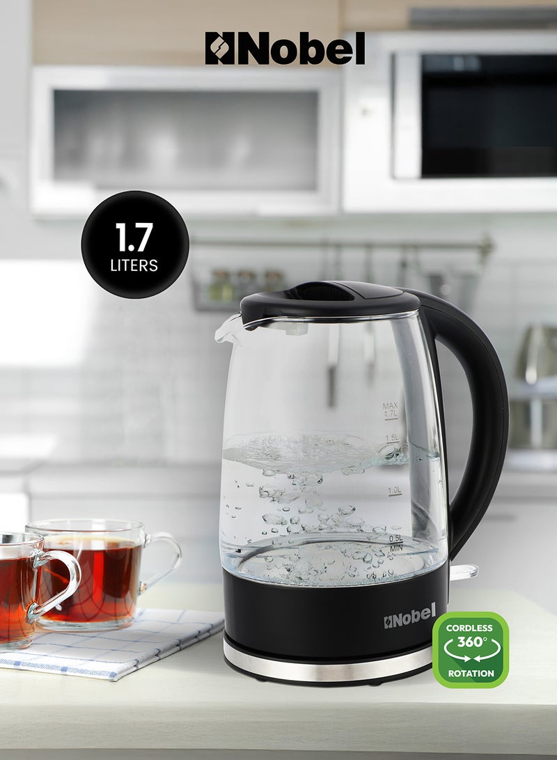 نوبل NOBEL Elegant 1.7L Glass Electric Kettle with 360° Rotation, Blue Light, and Boil-Dry Protection - NK17G 1.7 L 2200 W NK17G BLACK  - Image 1