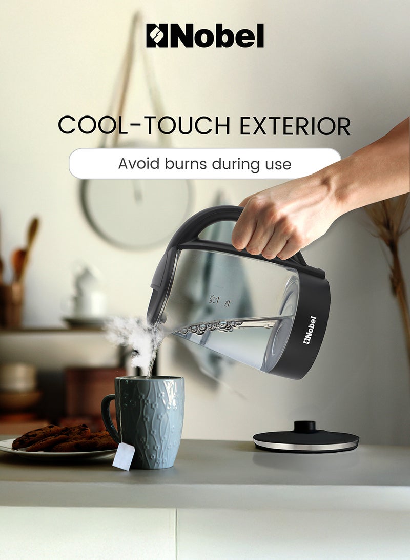 نوبل NOBEL Elegant 1.7L Glass Electric Kettle with 360° Rotation, Blue Light, and Boil-Dry Protection - NK17G 1.7 L 2200 W NK17G BLACK  - Image 2