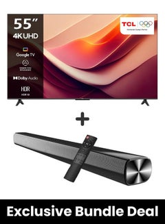 TCL 55-Inch P69B 4K UHD TV & Soundbar Bundle – HDR10, Dolby Audio, T-SCREEN, Google TV | Immersive 2-Channel Sound, USB, HDMI, Bluetooth & More 55P69B+SOUNDBAR black  - Image 1