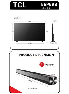 TCL 55-Inch P69B 4K UHD TV & Soundbar Bundle – HDR10, Dolby Audio, T-SCREEN, Google TV | Immersive 2-Channel Sound, USB, HDMI, Bluetooth & More 55P69B+SOUNDBAR black  - Image 2
