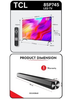 TCL 85 Inch  4K UHD TV & Soundbar Bundle | Dolby Vision, HDR10, AiPQ Engine 3.0, 120Hz Game Accelerator |Immersive 2-Channel Sound, USB, HDMI, Bluetooth & More 85P745+SOUNDBAR black  - Image 2
