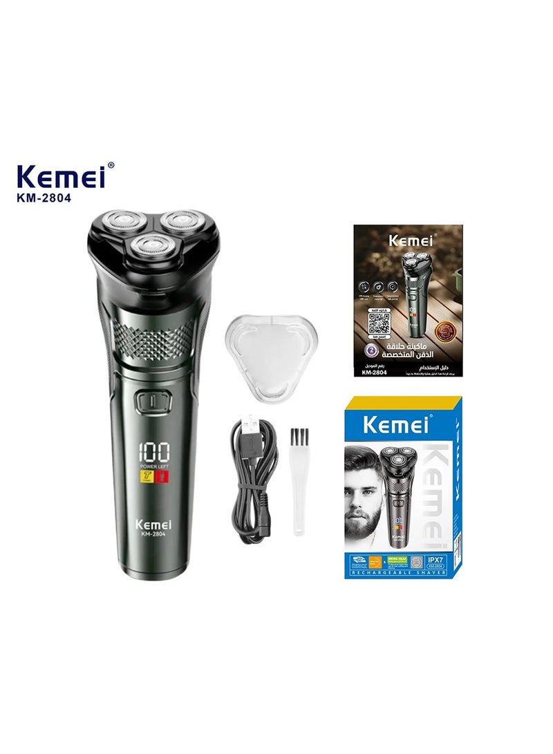 Kemei Professional Triple Head Facial Hair Remover Trimmer Smoothing Shaver 3D Floating Blades Rotating Cordless Powerful Men's Multi-color USB Charging KEMEI km-2804 - Image 1