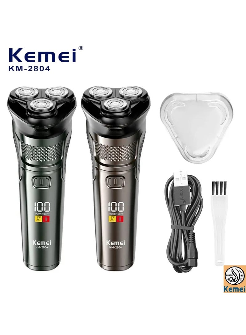 Kemei Professional Triple Head Facial Hair Remover Trimmer Smoothing Shaver 3D Floating Blades Rotating Cordless Powerful Men's Multi-color USB Charging KEMEI km-2804 - Image 4