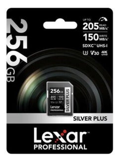 ليكسار Professional Silver Plus U3 V30 SDXC Memory Card – Read 205MB/s, Write 150MB/s 256 GB  - Image 2