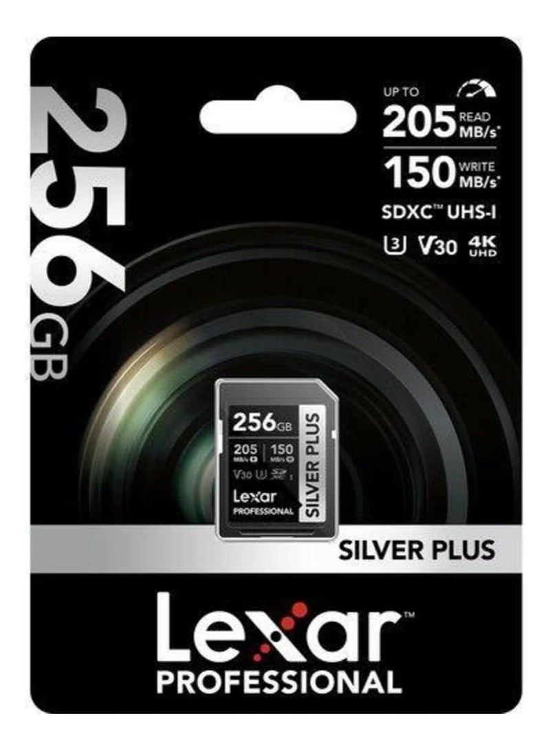 Lexar - Professional Silver Plus U3 V30 SDXC Memory Card – Read 205MB/s, Write 150MB/s 256 GB - Image 1