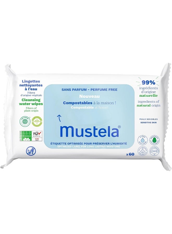 Mustela Home Compostable Fragrance-Free Cleansing Water Wipes with Natural Avocado - Image 1