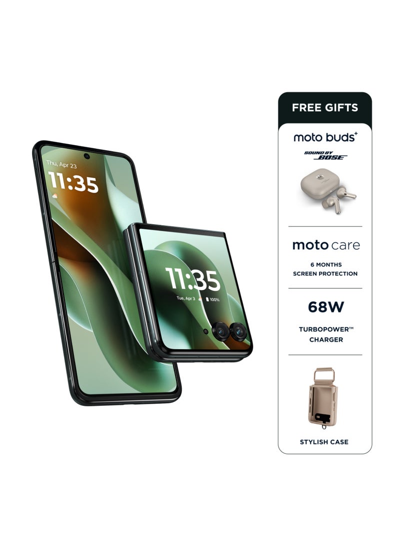 موتورولا Razr 60 Ultra 5G Dual SIM Scarab 16GB RAM 512 GB With Free (Moto Buds Plus + 6 Months Screen Damage Protection) - Middle East Version  - Image 1