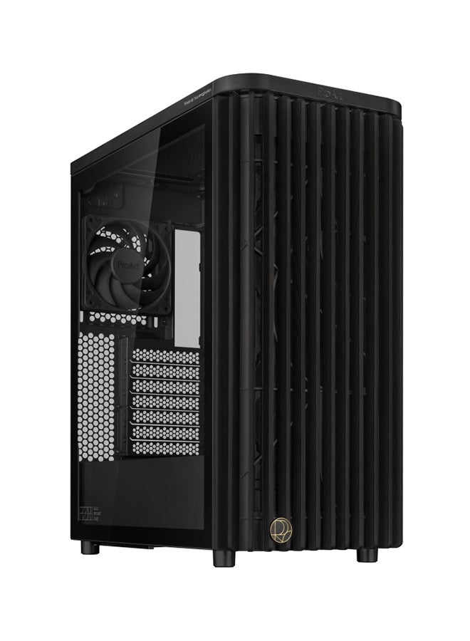 أسوس - ProArt PA401 Wood Edition ATX Mid-Tower Case, Tempered Glass, FSC Ash Wood Front, USB-C, 2x 160mm & 1x 120mm Fans, 2x 2.5” + 2x 2.5”/3.5” Bays, 7 Slots, 240mm Radiator Support, GPU 315mm, CPU Cooler 160mm, Fan Hub, Dust Filters | 90DC00M0-B39000 black - Image 1