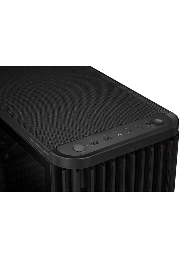 أسوس - ProArt PA401 Wood Edition ATX Mid-Tower Case, Tempered Glass, FSC Ash Wood Front, USB-C, 2x 160mm & 1x 120mm Fans, 2x 2.5” + 2x 2.5”/3.5” Bays, 7 Slots, 240mm Radiator Support, GPU 315mm, CPU Cooler 160mm, Fan Hub, Dust Filters | 90DC00M0-B39000 black - Image 1