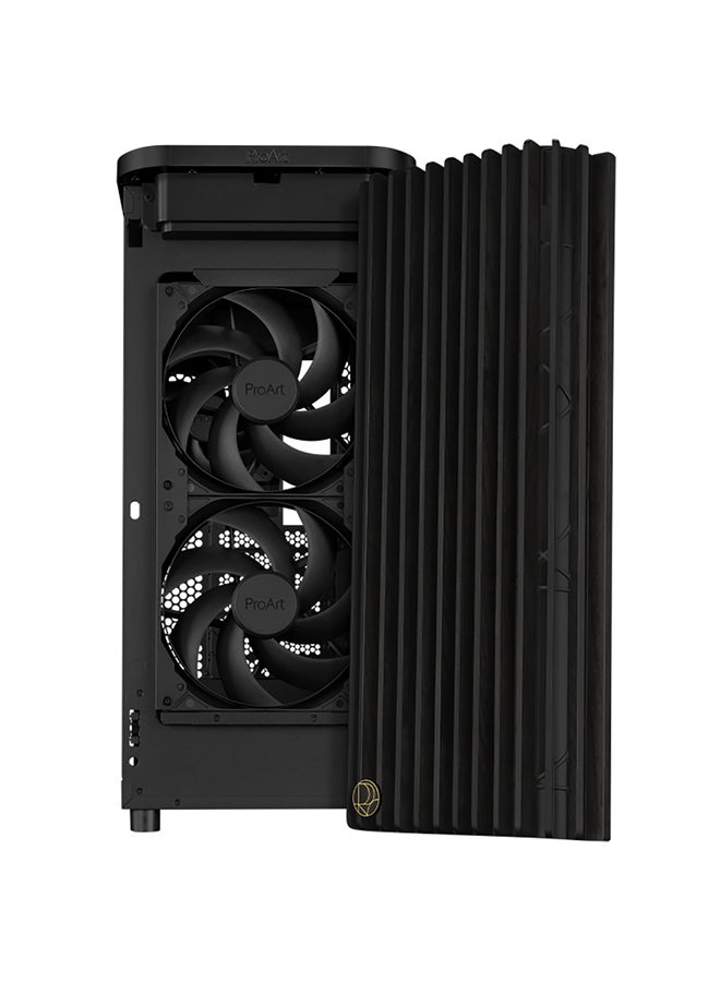 أسوس - ProArt PA401 Wood Edition ATX Mid-Tower Case, Tempered Glass, FSC Ash Wood Front, USB-C, 2x 160mm & 1x 120mm Fans, 2x 2.5” + 2x 2.5”/3.5” Bays, 7 Slots, 240mm Radiator Support, GPU 315mm, CPU Cooler 160mm, Fan Hub, Dust Filters | 90DC00M0-B39000 black - Image 1