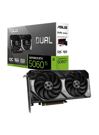 Dual GeForce RTX 5060 Ti OC Edition 16GB GDDR7 Graphics Card, PCIe 5.0, 4608 CUDA Cores, 28Gbps, 128-bit, 2632MHz OC Boost Clock, HDMI 2.1b x1, DisplayPort 2.1b x3, 8K@60Hz, AI 767 TOPS, Dual Axial-Tech Fans, 2.5-Slot, SFF Ready, 1x 8-Pin Power, HDCP 2.3, GPU Tweak III Support (DUAL-RTX5060TI-O16G) | 90YV0MH0-M0NA00 - pnsku/N70168986V/45/_/1744888251/31fa5685-1976-490e-ab49-c52e6cdda528