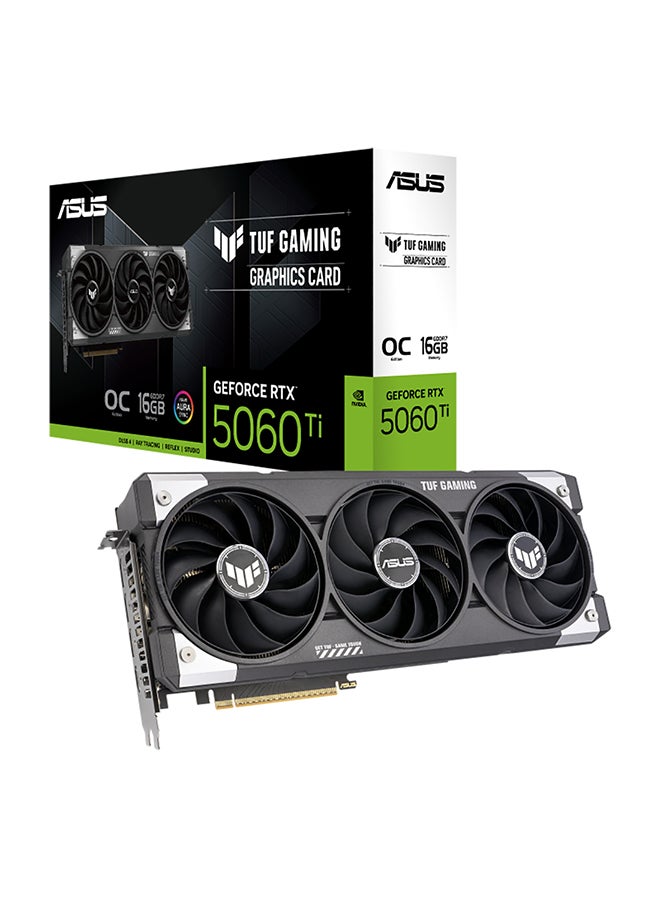 أسوس - TUF Gaming GeForce RTX 5060 Ti 16GB GDDR7 OC Edition Graphics Card, 4608 CUDA Cores, 2692 MHz Boost Clock, PCIe 5.0, 28 Gbps Memory, 4 Display Support, HDMI 2.1b, DisplayPort 2.1b, ARGB, 3.1 Slot Design, TUF Cooling System & GPU Tweak III Software | 90YV0MG0-M0NA00 - Image 1