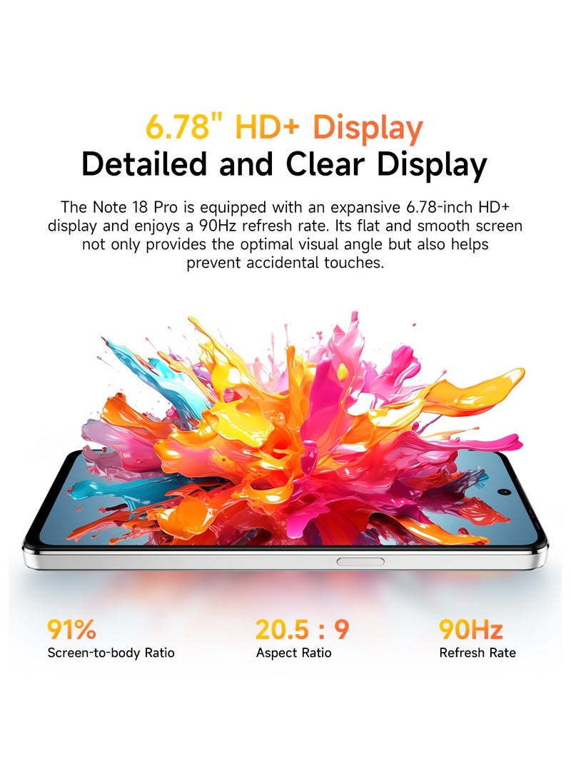 NOTE 18 PRO 6GB RAM 256GB ROM|5450 BATTARY|6.78" HD+ DISPLAY|ANDROID 14