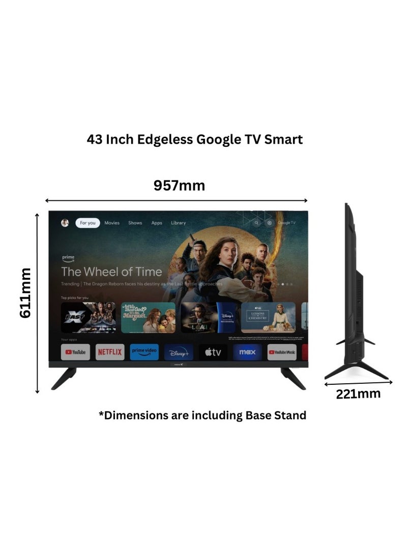 VIDEOCON - 43 Inch Edgeless FHD Google TV with "Hey Google" Voice Remote, Bluetooth, Quad Core Processor, Chromecast Built in-2025 Model E43ELGT1100 black - Image 1