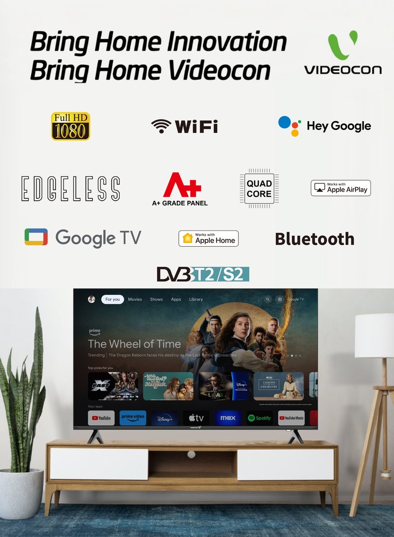 VIDEOCON - 43 Inch Edgeless FHD Google TV with "Hey Google" Voice Remote, Bluetooth, Quad Core Processor, Chromecast Built in-2025 Model E43ELGT1100 black - Image 1