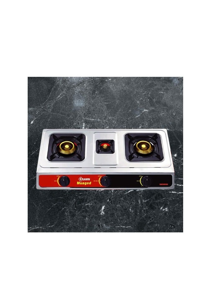 كراون موقد غاز 3 شعلات - مصنوع من الفولاذ المقاوم للصدأ مع إشعال ذاتي - متين وفعال ولا يصدأ - Image 4