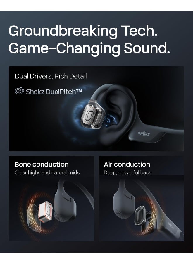 SHOKZ - New OpenRun Pro 2 - Open-Ear, Bone Conduction Sport Headphones - with Reflective Strip - Sweat Resistant, Workout Headphones - Secure, Wireless, Comfortable Fit-Deep Bass and Smart Mic App Black - Image 1